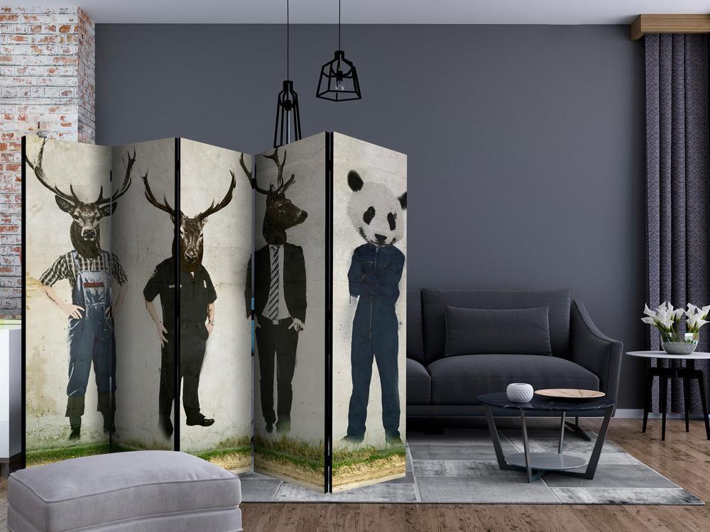 Room Divider - Man or Animal? II- A 5 Panel Folding Screen For Living rooms, bedrooms or home office, decorative folding screen made with wood and canvas