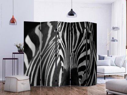 Decorative partition-Room Divider - White with black stripes II-Folding Screen Wall Panel by ArtfulPrivacy