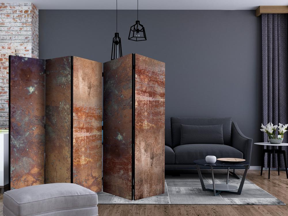 Room Divider - Rusty Plate II- A 5 Panel Folding Screen For Living rooms, bedrooms or home office, decorative folding screen made with wood and canvas