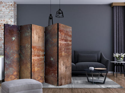 Room Divider - Rusty Plate II- A 5 Panel Folding Screen For Living rooms, bedrooms or home office, decorative folding screen made with wood and canvas