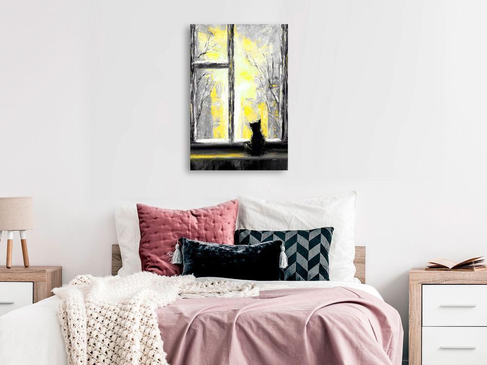 Canvas Print - Longing Kitty (1 Part) Vertical Yellow-ArtfulPrivacy-Wall Art Collection
