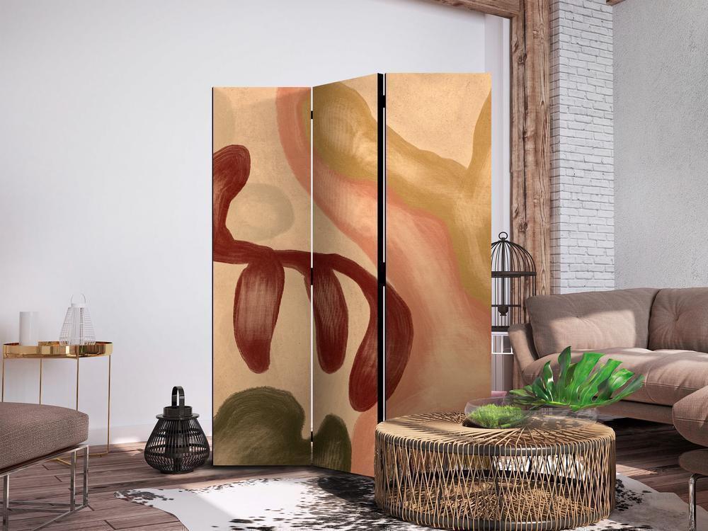 Room Divider - Worn Figures - Shapes in Lime Wash Technique in Warm Colors