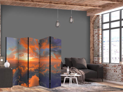 Room Divider - When Dawn Tickles the Clouds: A Color Spectacle on the Morning Sky- A 5 Panel Folding Screen For Living rooms, bedrooms or home office, decorative folding screen made with wood and canvas