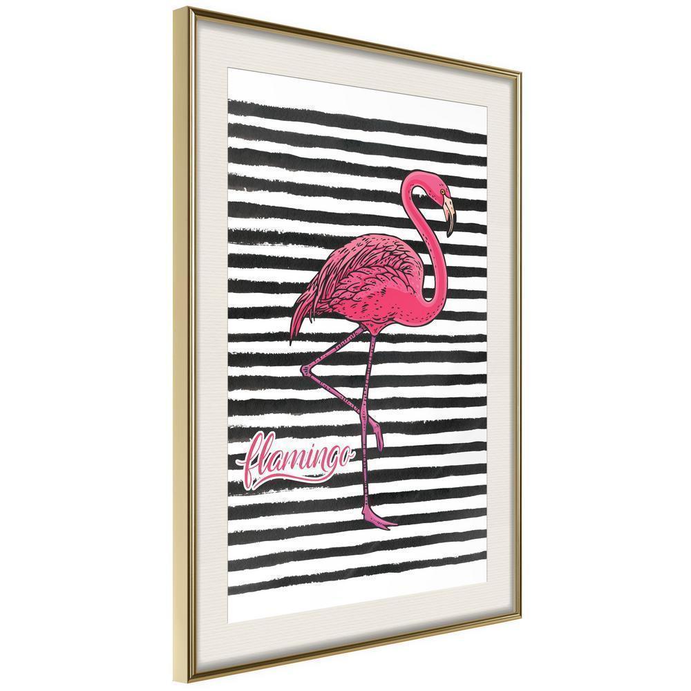 Frame Wall Art - Flamingo on Striped Background-artwork for wall with acrylic glass protection