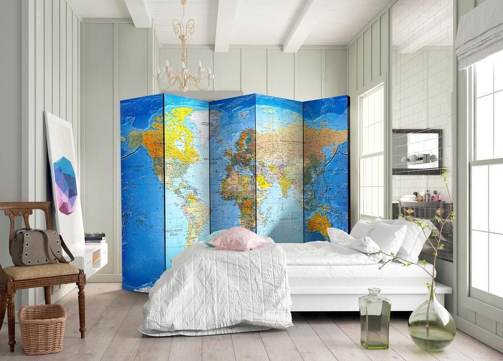 Decorative partition-Room Divider - World Classic Map-Folding Screen Wall Panel by ArtfulPrivacy
