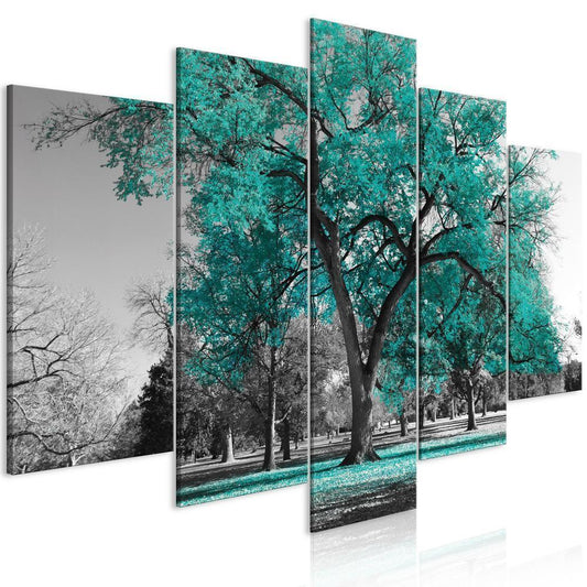 Canvas Print - Autumn in the Park (5 Parts) Wide Turquoise-ArtfulPrivacy-Wall Art Collection