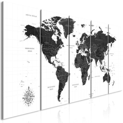 Canvas Print - Black and White Map (5 Parts) Narrow-ArtfulPrivacy-Wall Art Collection