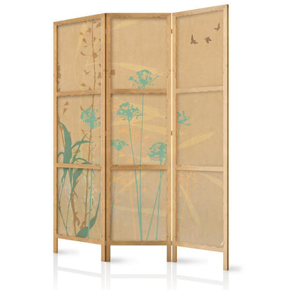 Japanese Room Divider - Tiny Bird - Colorful grasses in golden shades of sunset