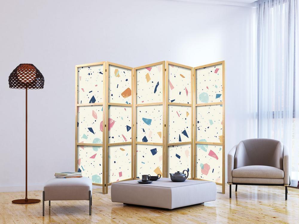 Japanese Room Divider - Terrazzo with Multicolored - Large Elements - Cheerful Pattern on a Light Background