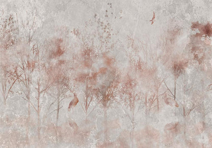 Wall Mural - Autumn landscape - abstract with trees and birds on a textured background-Wall Murals-ArtfulPrivacy