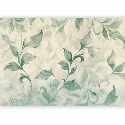 Wall Mural - Watercolor Botanical Motif Delicate Green-Beige Leaves