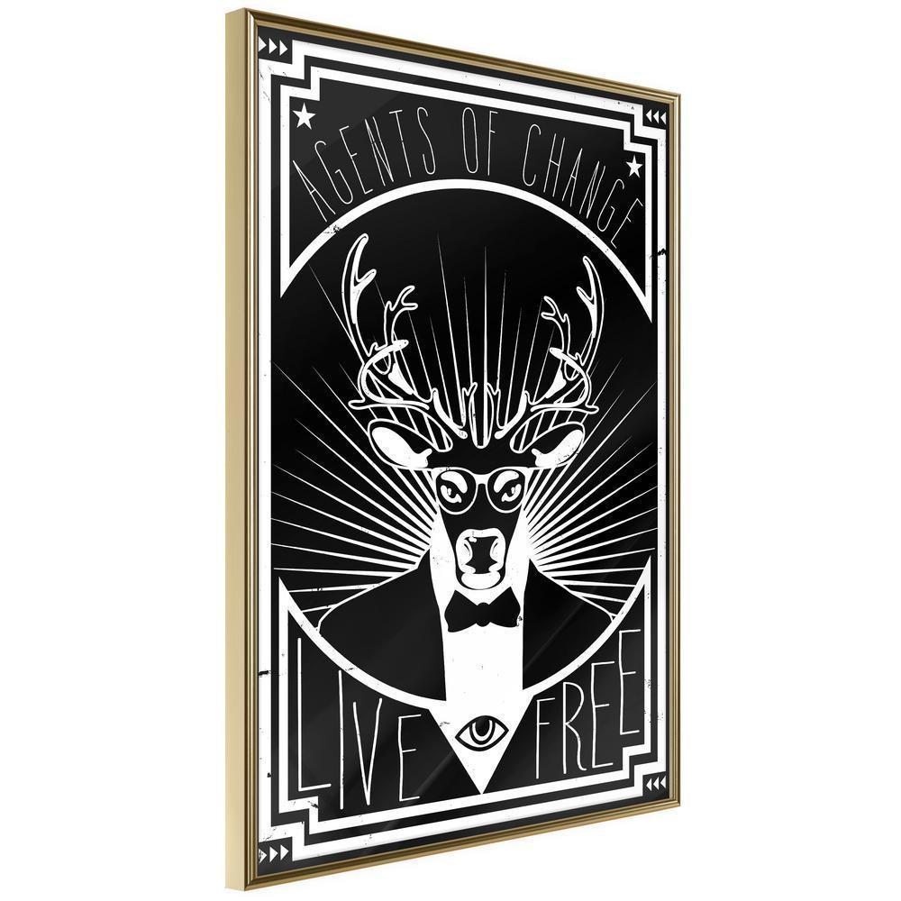 Black and White Framed Poster - Secret Agent-artwork for wall with acrylic glass protection