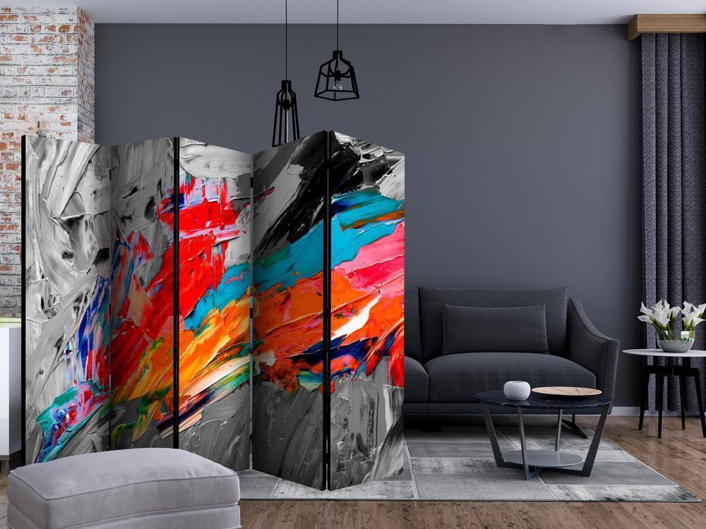 Room Divider - Fiery Bird II- A 5 Panel Folding Screen For Living rooms, bedrooms or home office, decorative folding screen made with wood and canvas