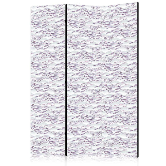 Room Divider - Fish in Subdued Colors - Shoal of Small Fish in Light Purple and Delicate Pink Against Gray Waves