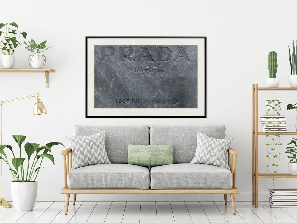 Typography Framed Art Print - Prada (Grey)-artwork for wall with acrylic glass protection