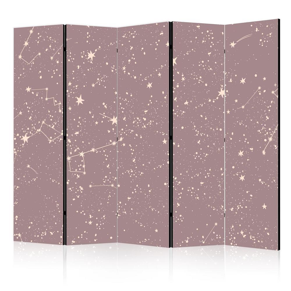 Room Divider - Night Sky - Artistic Constellations and Stars in Pastel Shades- A 5 Panel Folding Screen For Living rooms, bedrooms or home office, decorative folding screen made with wood and canvas