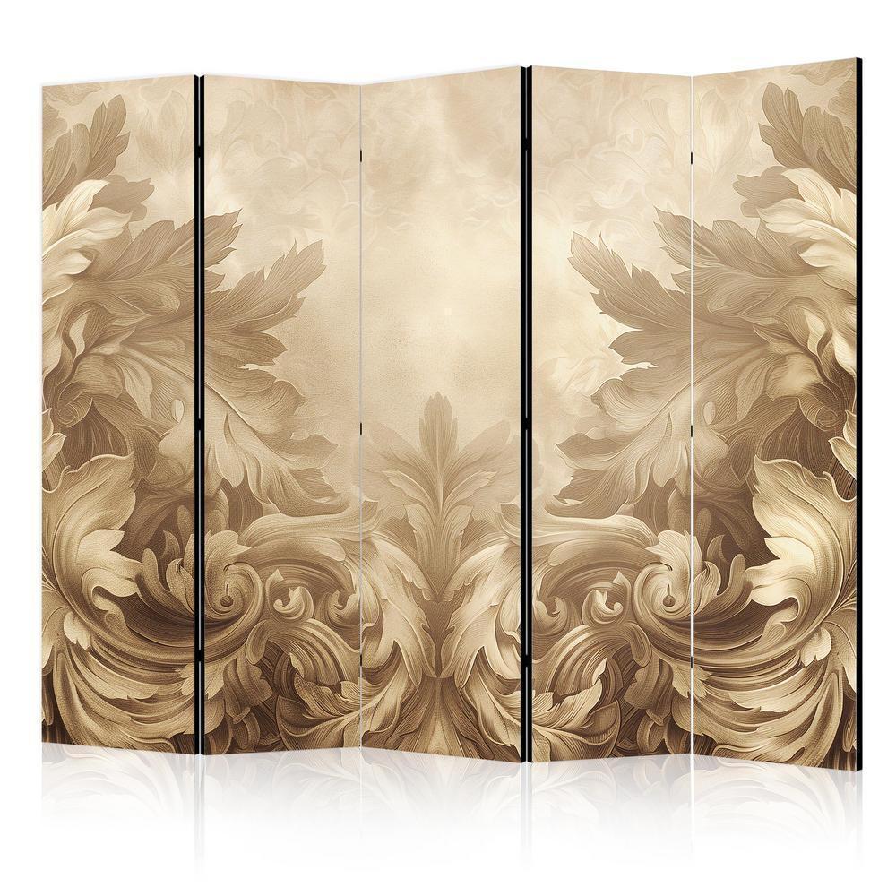 Room Divider - Carved Baroque Ornaments - Rich Composition in Sepia Colors- A 5 Panel Folding Screen For Living rooms, bedrooms or home office, decorative folding screen made with wood and canvas