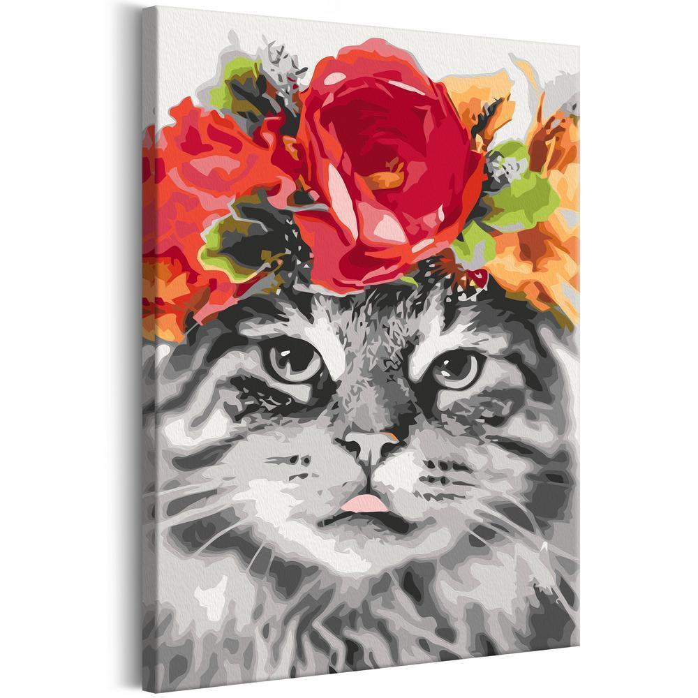 Start learning Painting - Paint By Numbers Kit - Cat With Flowers - new hobby