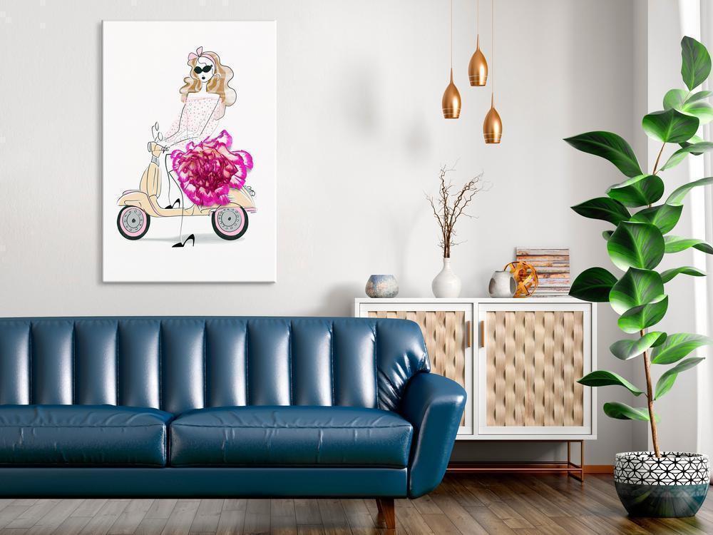 Canvas Print - Girl on a Scooter (1 Part) Vertical-ArtfulPrivacy-Wall Art Collection