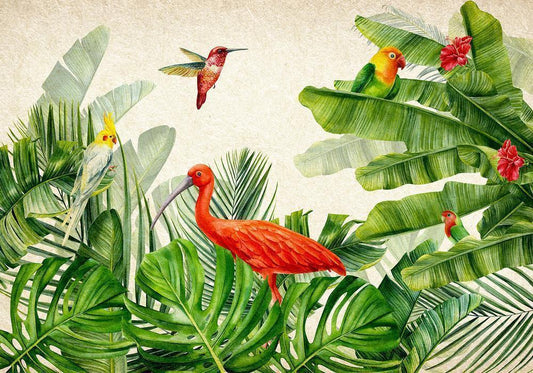 Wall Mural - Exotic Birds - Third Variant-Wall Murals-ArtfulPrivacy