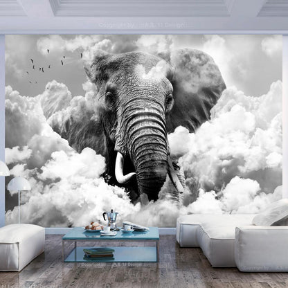 Wall Mural - Elephant in the Clouds (Black and White)-Wall Murals-ArtfulPrivacy