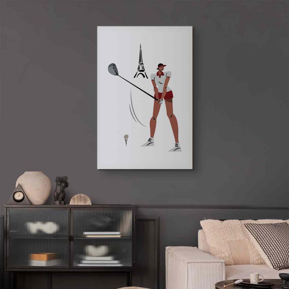 Canvas Print - Female Golfer With the Eiffel Tower in the Background - Illustration