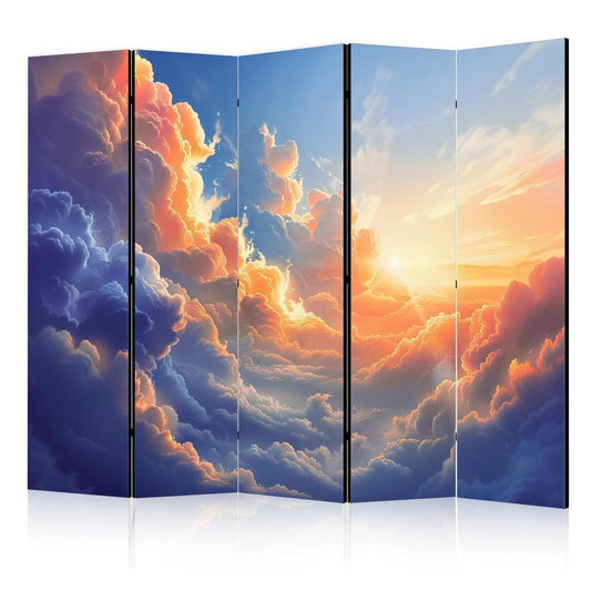 Room Divider - Sunset Over a Cloudy Sea: A Marvelous Symphony of Colors- A 5 Panel Folding Screen For Living rooms, bedrooms or home office, decorative folding screen made with wood and canvas