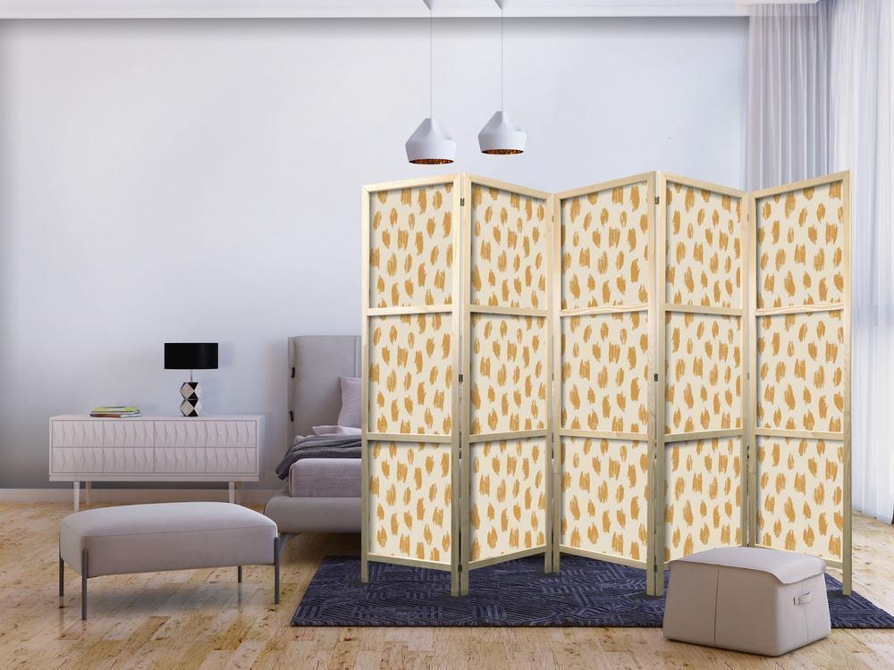 Japanese Room Divider - Drawn Pattern in Dots and Spots - in Shades of Orange and Ecru