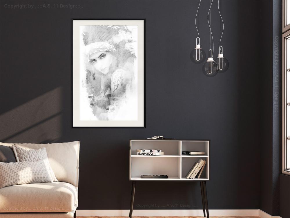Black and White Framed Poster - Mysterious Look (Grey)-artwork for wall with acrylic glass protection