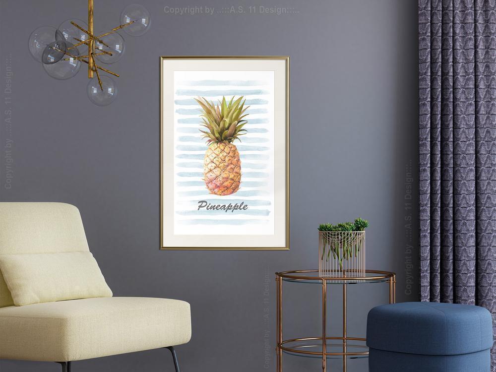 Botanical Wall Art - Pineapple on Striped Background-artwork for wall with acrylic glass protection