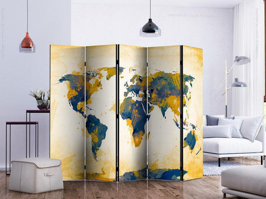 Decorative partition-Room Divider - Map of the World - Sun and sky II-Folding Screen Wall Panel by ArtfulPrivacy
