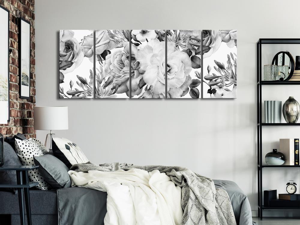 Canvas Print - Rose Composition (5 Parts) Narrow Black and White-ArtfulPrivacy-Wall Art Collection