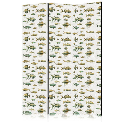 Room Divider - Unusual Species of Fish - A Cluster of Fish in Muted Colors in Retro Style on a Background of Beige Strokes