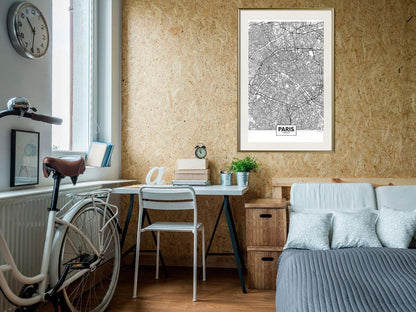 Wall Art Framed - City Map: Paris-artwork for wall with acrylic glass protection