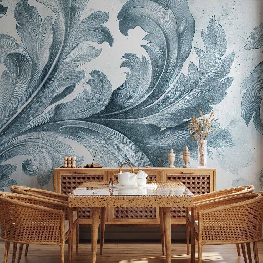 Wall Mural - Stone Baroque Ornaments in Light Shades of Gray-Blue