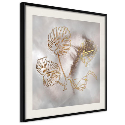 Golden Art Poster - Golden Monstera Leaves-artwork for wall with acrylic glass protection