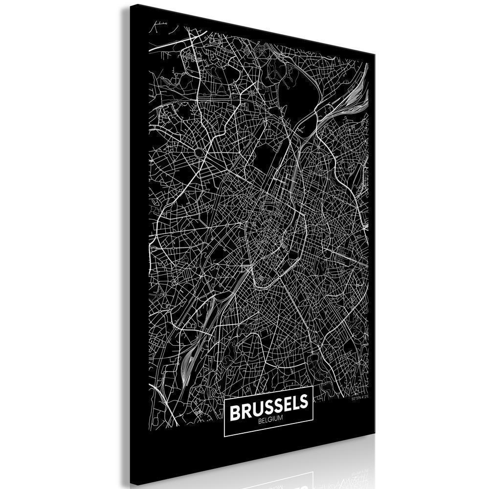 Canvas Print - Dark Map of Brussels (1 Part) Vertical-ArtfulPrivacy-Wall Art Collection