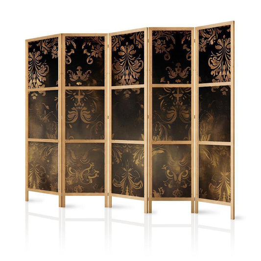 Japanese Room Divider - Floral Ornaments Carved in Delicate Sepia and Brown Shades