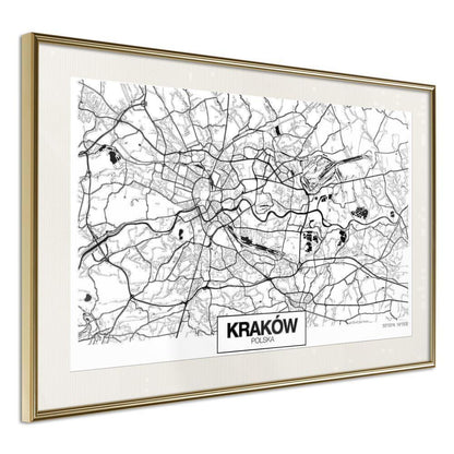 Wall Art Framed - City Map: Cracow-artwork for wall with acrylic glass protection