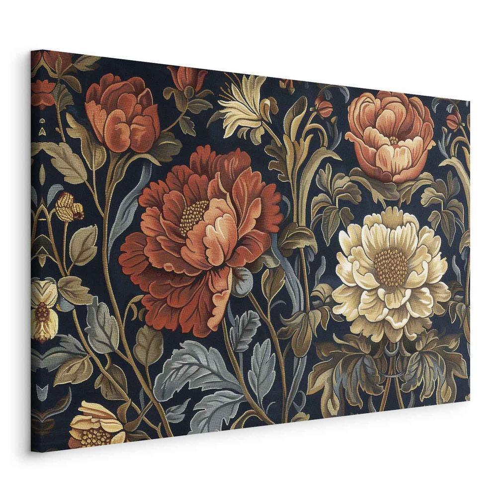 Impression sur toile - Tapisserie à grandes fleurs Motif floral rétro dans le style Kilim