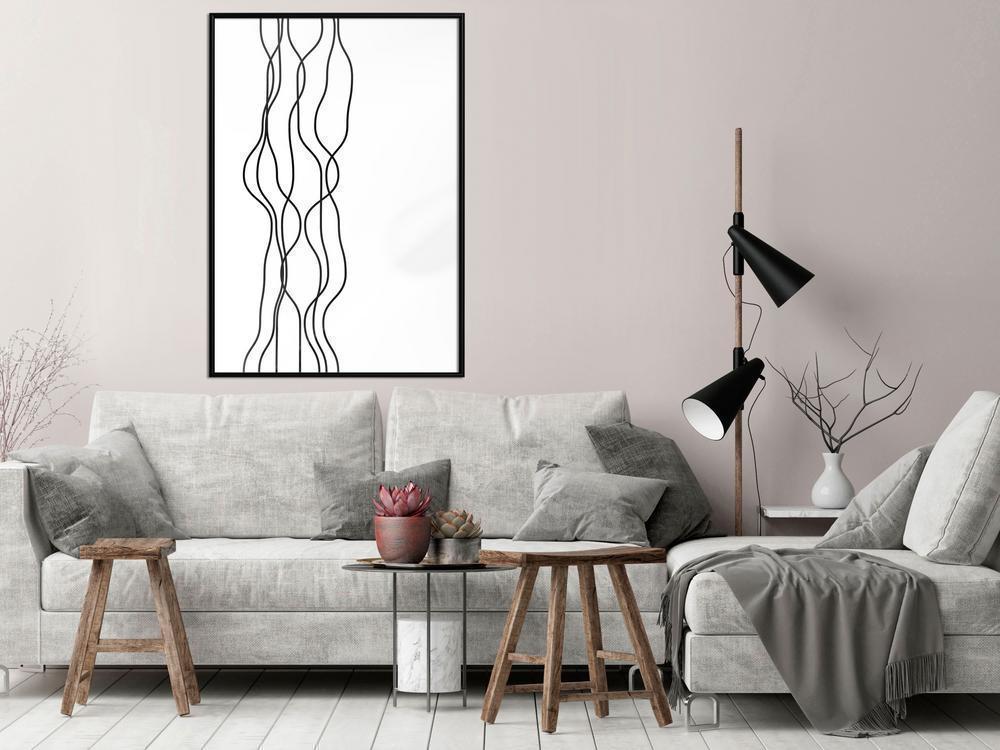 Black and white Wall Frame - Wavy Lines-artwork for wall with acrylic glass protection