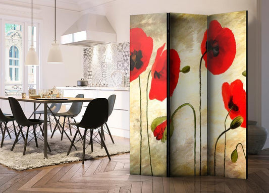 Decorative partition-Room Divider - Golden Field of Poppies-Folding Screen Wall Panel by ArtfulPrivacy
