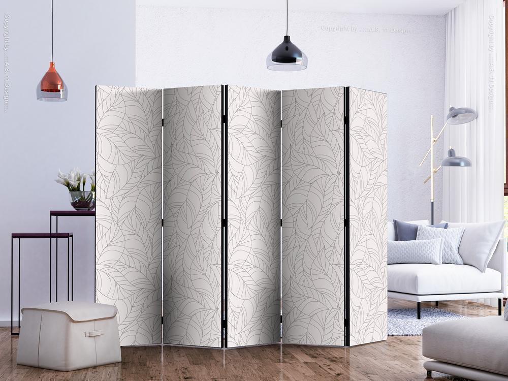 Decorative partition-Room Divider - Colourless Leaves II-Folding Screen Wall Panel by ArtfulPrivacy