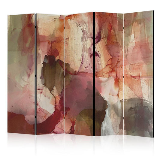 Room Divider - Rose Abstraction - Spilled Watercolor Paint in Spring Colors- A 5 Panel Folding Screen For Living rooms, bedrooms or home office, decorative folding screen made with wood and canvas