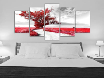 Canvas Print - Tree near the Road (5 Parts) Red-ArtfulPrivacy-Wall Art Collection