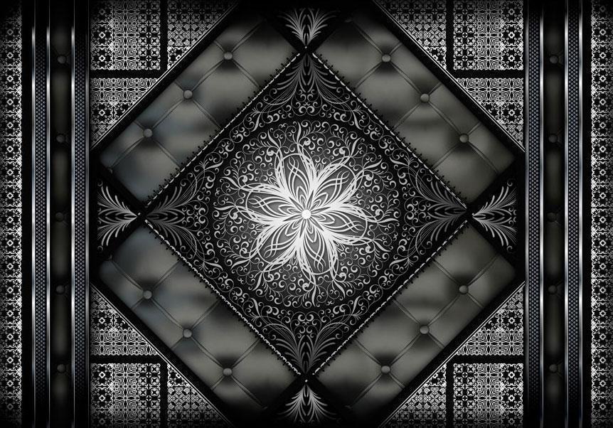 Wall Mural - Symmetrical composition - black pattern in oriental pattern with quilting-Wall Murals-ArtfulPrivacy