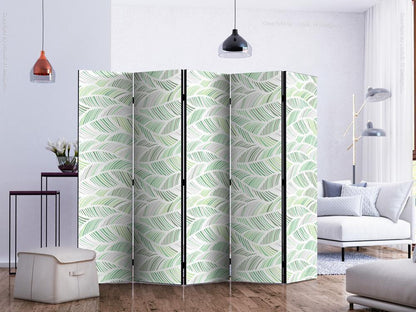 Decorative partition-Room Divider - Green Waves II-Folding Screen Wall Panel by ArtfulPrivacy
