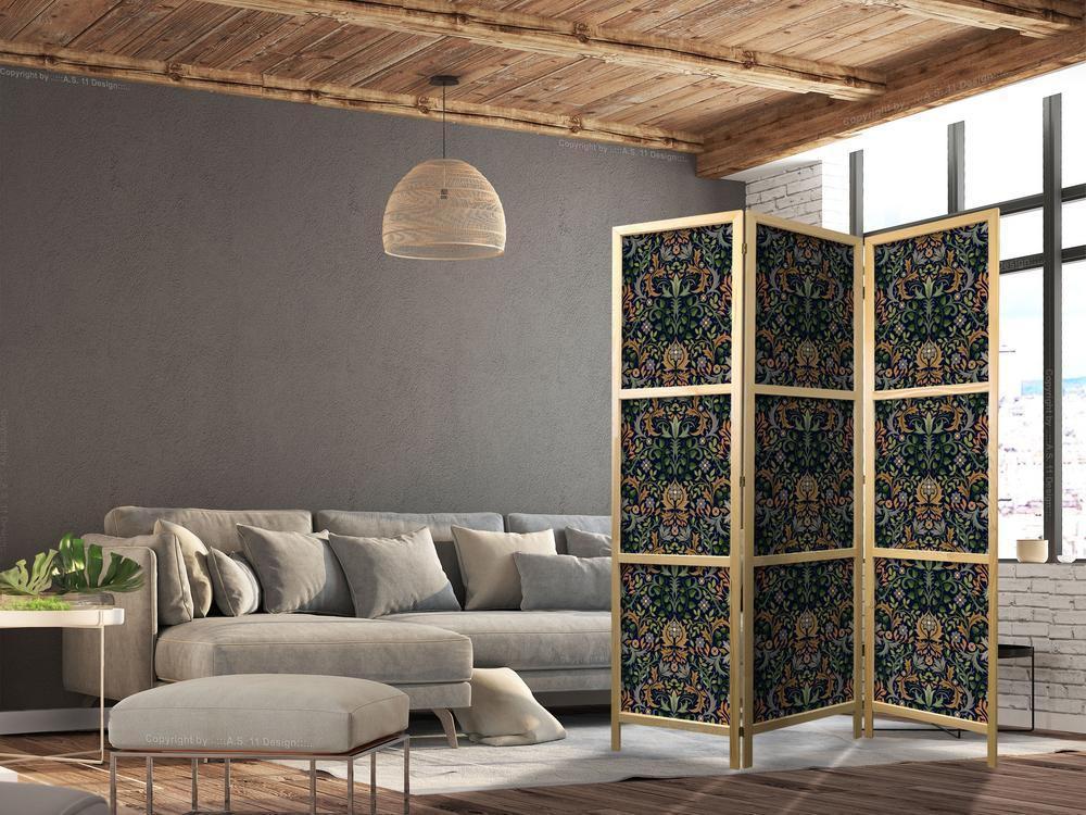 Japanese Room Divider - Baroque Ornaments in Patinated Gold and Browns - Retro Motif