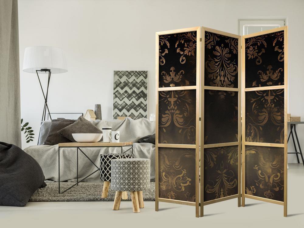 Japanese Room Divider - Floral Ornaments Carved in Delicate Sepia and Brown Shades