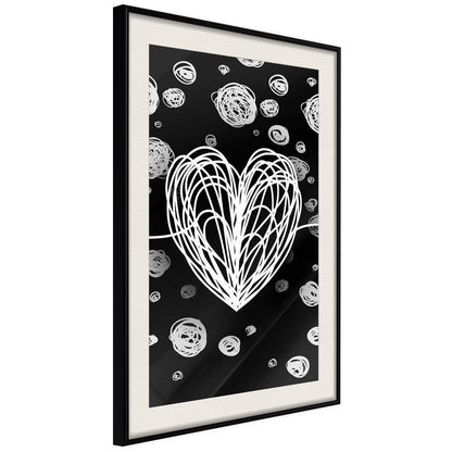 Black and White Framed Poster - Entangled Heart-artwork for wall with acrylic glass protection